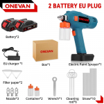 ONEVAN 100ML Elektriline pihustip&uuml;stol Juhtmeta v&auml;rvipihusti Laetav Auto M&ouml;&ouml;bel Terasest Elektrit&ouml;&ouml;riistad Makita 18V 21V Aku jaoks 2 Battery-EU