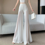 Elegantne Valge &Scaron;ifoonist Paneelidega Laiade Jalgadega P&uuml;ksid - K&otilde;rge V&ouml;&ouml;koht Slim Fit Drapeeritud Culottes P&uuml;ksid S valge