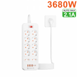 3680W EL pistik 10 AC pistikupesa pikendusjuhe 1,8m Euroopa standard pistikupesa v&otilde;rgufilter USB C portidega laadimine valge