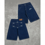 RogueWave Street Geometry Graafilise Tikandiga Kottis Denim L&uuml;hikesed P&uuml;ksid Y2k Retro Hip Hop Trendikad J&otilde;usaali Korvpalli L&uuml;hikesed P&uuml;ksid Mehed Naised Jorts M