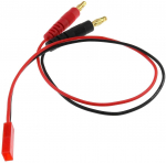 Pehme silikoonist laadimiskaabel 20AWG | 4,0 mm banaanipistik isane kuni JST pistik | 30 cm | &Uuml;hilduv Radiofly-ga | Must, Plastik punane
