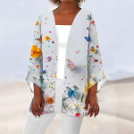 Naiste vabaaja mood tr&uuml;kitud kerge keskmise pikkusega jope kardigan XXL