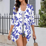 Naiste mustriga ebaregulaarne kolmveerandvarrukatega kardigan taskujakiga XXL