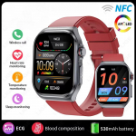 2025 Uus AMOLED nutikell ET585 Mehed EKG Vere koostise tervise j&auml;lgimine Bluetooth k&otilde;ne Naised Spordi fitnessi j&auml;lgija Nutikell Red Silicone Belt