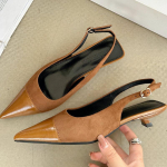Elegantne Splicing Br&auml;ndi Disainer Sandaalid Naistele Seksikad Terava Ninaga Madala Kontsaga Kingad Moodne Siidist Pandlaga Slingback Kontsad Zaptos Mujer 35 khaki