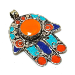 Natural Tibetan Turquoise, Coral Gemstone Handmade Jewelry Pendant 2.88 w4a56