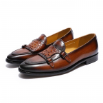 Luksuslikud meeste ehtsast lehmanahast kingad Roheline Must Slip-on Loafer Monk Strap Pandlaga Vabaaja &Auml;ri Pulma Jalan&otilde;ud US 7 pruun