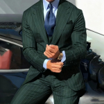 Moodsad triibulised terava rev&auml;&auml;riga &uuml;likonnad meestele Slim Fit 3-osaline p&uuml;ksikomplekt Peo, balli, peigmehe, pulma smoking Homme Pour Mariage S inglise roheline v&auml;rv