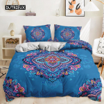 Bohemian voodipesukomplekt Boho lillede tekikott Eksootilise rahvusega padjap&uuml;&uuml;rid kuninganna kuninganna naistele Paari magamistoa kaunistused EU single(135x200cm)