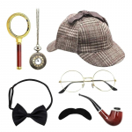 7 tk detektiivi kost&uuml;&uuml;mi tarvikuid T&auml;iskasvanu detektiivi m&uuml;ts Meeste inspektori kost&uuml;&uuml;mi komplekt maskeraadiks, Halloweeni, Cosplay peoks 1