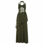 Gootiline pitsist lapitehnika V-kaelusega camisole kleit: Vintage Mori stiilis, L&auml;bipaistev A-l&otilde;ikeline, Pikk naiste kleit (2025. aasta) Small roheline