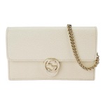 GUCCI Logo Double G Logo Lychee Pattern Cowhide Mailman Bag Envelope Bag Chain Bag Wallet Shoulder Crossbody Bag Small Women's Size White Gift set (basic set + original box) valge