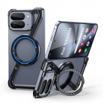 Oatsbasf metallist kaitseraamiga &uuml;mbris Google Pixel 10 Pro Fold jaoks, Z-kujuline &otilde;huke telefoni&uuml;mbris magnetilise r&otilde;ngashoidikuga, lihtne tagakaane kest aluminum&Google Pixel 10 Pro Fold must
