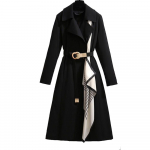 Elegantne Naiste Trenchcoat Moodne &Uuml;likonna Krae Korea Pikkade Varrukate Pingutusn&ouml;&ouml;riga Tuulejope Naiste &Uuml;ler&otilde;ivad S must