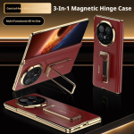 Luksuslik naturaalsest nahast &uuml;mbris Honor Magicv6 Magic V6 jaoks, 360&deg; p&ouml;&ouml;rlev metallist alus, libisemisvastane s&otilde;rmegripiga ribaKate Genuine Leather&Honor Magic V6
