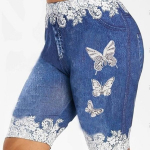 Naiste mood 3D Butterfly Lilleprinter Teksap&uuml;ksid Retuusid Plus Size Jeggings L&uuml;hikesed p&uuml;ksid Retuusid S