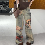 GlowGir Naiste Kotid Teksap&uuml;ksid Prindiga Graafilised Denim P&uuml;ksid Harajuku Cowboy Tie Dye High Street 2000ndad High Street Trend Stiilne Disain Uus S sinine