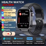 2026 UUS EKG Verer&otilde;hk Verehapnik S&uuml;damer&uuml;tm Temperatuur Vererasv Uriinhape Tervisediagnostika AMOLED 650mAh 5.3BT K&otilde;ne SmartWatch Black Leather