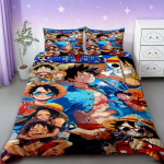 Tekikott &Uuml;ks T&uuml;kk Laste Multikas Luffy Voodipesu Komplekt 2 Padjap&uuml;&uuml;riga Pehme ja Mugav Magamistoa Voodi Dekoratsioon Teismelised Poisid Kingitused EU Single 135*200cm/53x79in 3pcs blue