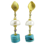 Les Tr&eacute;sors De Lily [Q5644] - K&auml;sitsi valmistatud k&otilde;rvar&otilde;ngad  Cl&eacute;opatra  t&uuml;rkiissinine valge kuld - 55x12 mm t&uuml;rkiissinine