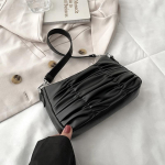 Yogodlns Luksuslik plisseeritud &otilde;lakott Naistele Lihtne PU-nahast kott Disainer Kaenlak&auml;ekott Casual Lady Kaenlaaluste kott 27*7*15cm must