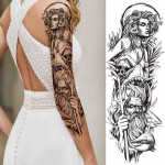 Compass Lion ajutiste t&auml;toveeringutega varrukas meestele, naistele, t&auml;iskasvanud, realistlik v&otilde;lts-hundiingli t&auml;toveeringu kleebis veetranspordiga kogu k&auml;e t&auml;toveering