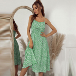 Kevadsuvi lilleprinteriga pikk kleit naistele vabaaja A-kujuline spagetirihm varrukateta k&otilde;rge v&ouml;&ouml;koht &otilde;huke S-XL M roheline