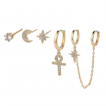 ANENJERY Tsirkoon Star Moon Cross Chain topeltr&otilde;ngaga k&otilde;rvar&otilde;ngad naistele Lihtne 6-osaline komplekt k&otilde;rvar&otilde;ngas T&uuml;drukute ehted