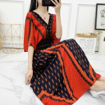 Puuvillane siidist kleit keskmise pikkusega rannakleit, suur lilleline boheemlaslik vaba vabaaja kleit V-kaelusega M