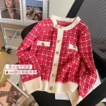 Talvine esimene armastus punane kampsun kardigan naiste Design Sense Small High Sense v&auml;ike aromaatne uusaasta kootud kampsun kampsun mantel One Size punane