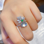 BELLA BOX Tipptasemel Interneti-kuulsuste reaalajas voogesitus uue toote simulatsiooniga Naturaalne j&auml;&auml;valge nefriit&uuml;di ahhaat, t&auml;is teemant avatud s&otilde;rmus naiste s&otilde;rmus 17.3mm nefriit