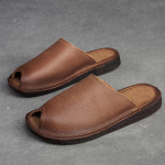 Johnature hingava pehme tallaga lamedad sussid ehtsast nahast vintage Peep Toe Slides Mitmek&uuml;lgsed naiste kingad 35 pruun