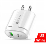 20W PD USB 5V 2A C laadija kahe pordiga seina kiirlaadimine C-t&uuml;&uuml;pi telefoniadapter iPhone 14 13 11 Pro iPad Huawei Xiaomi Samsung jaoks US Plug valge
