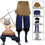 Koomiksianime Deemonitapja Kimetsu No Yaiba Hashibira Inosuke Cosplay Pig Silikoonmask Mustad Sokid Kost&uuml;&uuml;m Uus L-(Costume+Wig)