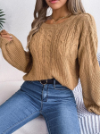 Lihtne &uuml;hev&auml;rviline naiste sviiter, laternaga varrukatega pullover S khaki