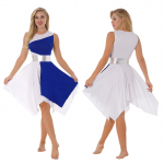 Naiste varrukateta l&uuml;&uuml;riline tantsukost&uuml;&uuml;mikleit, v&auml;ljal&otilde;igatud as&uuml;mmeetriline &scaron;ifoonist seelik trikoo balleti bodi L sinine