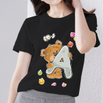 T-s&auml;rk Harajuku Lihtne vabaaja naine R-t&auml;hega Initial Commuter S&auml;rk P&otilde;histiilis M&auml;nguline Armas Karutr&uuml;kk O-kaelusega mustad riided L