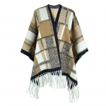 S&uuml;gis- ja talvine naiste kampsun Tutt Cape Shawl Naiste ruuduline kontrastne l&otilde;hikuga soe naiste topp F khaki