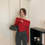 Kontori Daami T&auml;navar&otilde;ivad Naiste riided S&uuml;gis-talv Seksikas Y2K kampsun Korea mood kootud topsid &uuml;hev&auml;rviline pullover 29897 One Size burgundiapunane