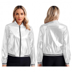 Naiste s&auml;rav holograafiline kerge 90S l&auml;ikiv metallik pikkade varrukatega Bomber jope S h&otilde;be