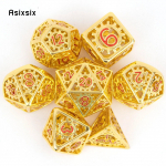 7 tk kollane punane hammasratta metallist t&auml;ringud &otilde;&otilde;nsad metallist mitmetahulised t&auml;ringukomplektid sobivad rollim&auml;nguks RPG lauam&auml;ngu kaardim&auml;nguks mitmev&auml;rviline