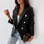 Naiste s&uuml;gis- ja talvine pikkade varrukatega rev&auml;&auml;riga kaherealine moodne PU-nahast &uuml;likonnajakk XXL must