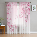Roosade lilledega kirsi&otilde;ied Valge t&uuml;lli l&auml;bipaistev aknakardinad elutuppa k&ouml;&ouml;ki lapsed magamistuppa rippkardinad W135 x H114cm