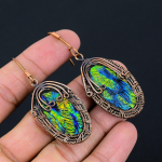 Natural Abalone Shell Gemstone Handmade Copper Wire Wrap Earring 2.64 s7u87