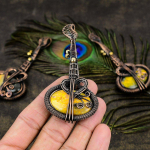 Natural Bumblebee Jasper Gemstone Handmade Copper Wire Wrap Pendant 3.86 y2f37