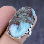 Natural Caribbean Larimar Gemstone Handmade 925 Steling Silver Ring Size 8 q5d87