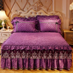 3tk voodipesu Tekstiil Printsess pits tepitud voodikate voodikate pol&uuml;ester puuvillane luksuslik voodikate seelikud pits voodikatte seeliku vooder 180*220cm lilla