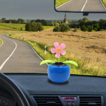 Solar Powered Swinging Flower in Colorful Pot for Car Decor sinine