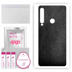 apgo Protective Skin Sticker for the back compatible with Samsung Galaxy A9 (2018), Wrap Film, Foil, Vinyl - Pattern Black Leather