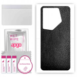 apgo Protective Skin Sticker for the back compatible with Tecno Camon 20 Premier 5G, Wrap Film, Foil, Vinyl - Pattern Black Leather
